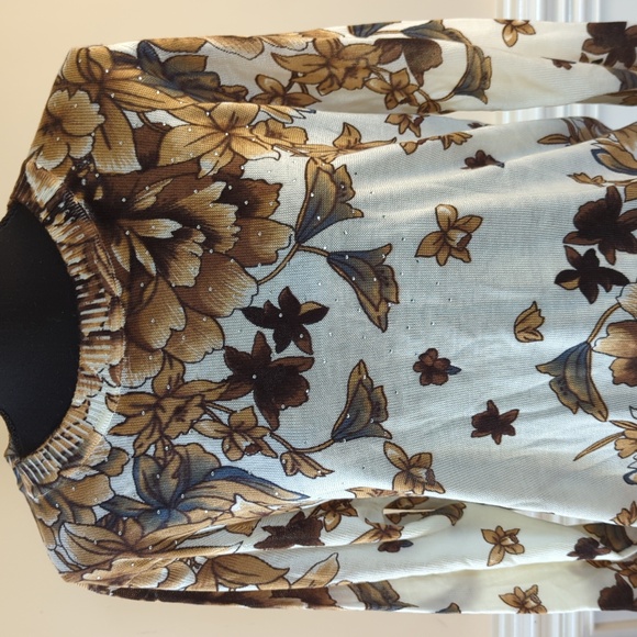 Fall Sweater in brown fall flowers Sz‎ Large - Picture 3 of 12